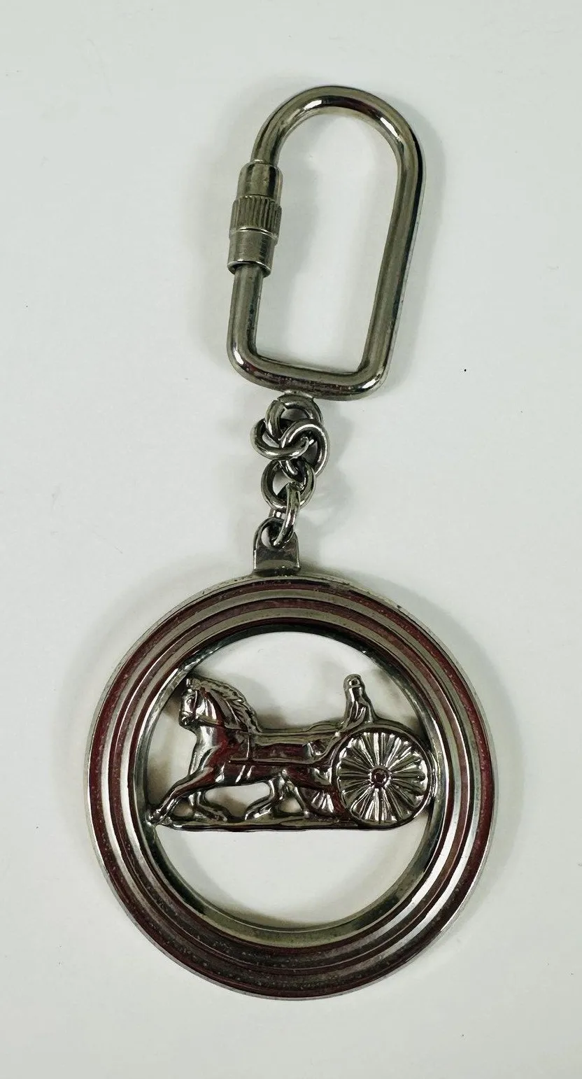 CELINE Silver Metal Horse Carriage Keychain Italy Bag Charm Carabiner Clip