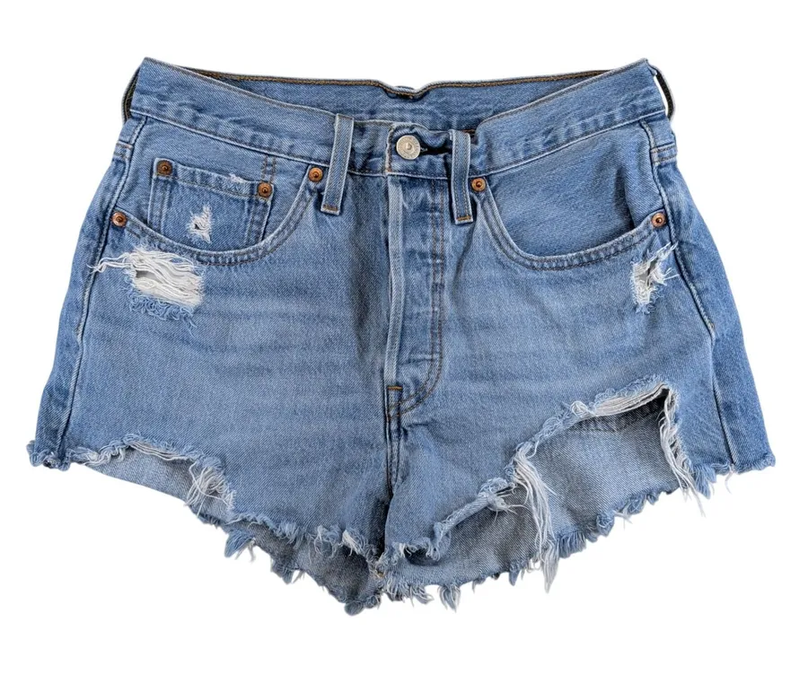 Levis 501 Original Women Light Wash Distressed Cut Off Denim Shorts Size 26
