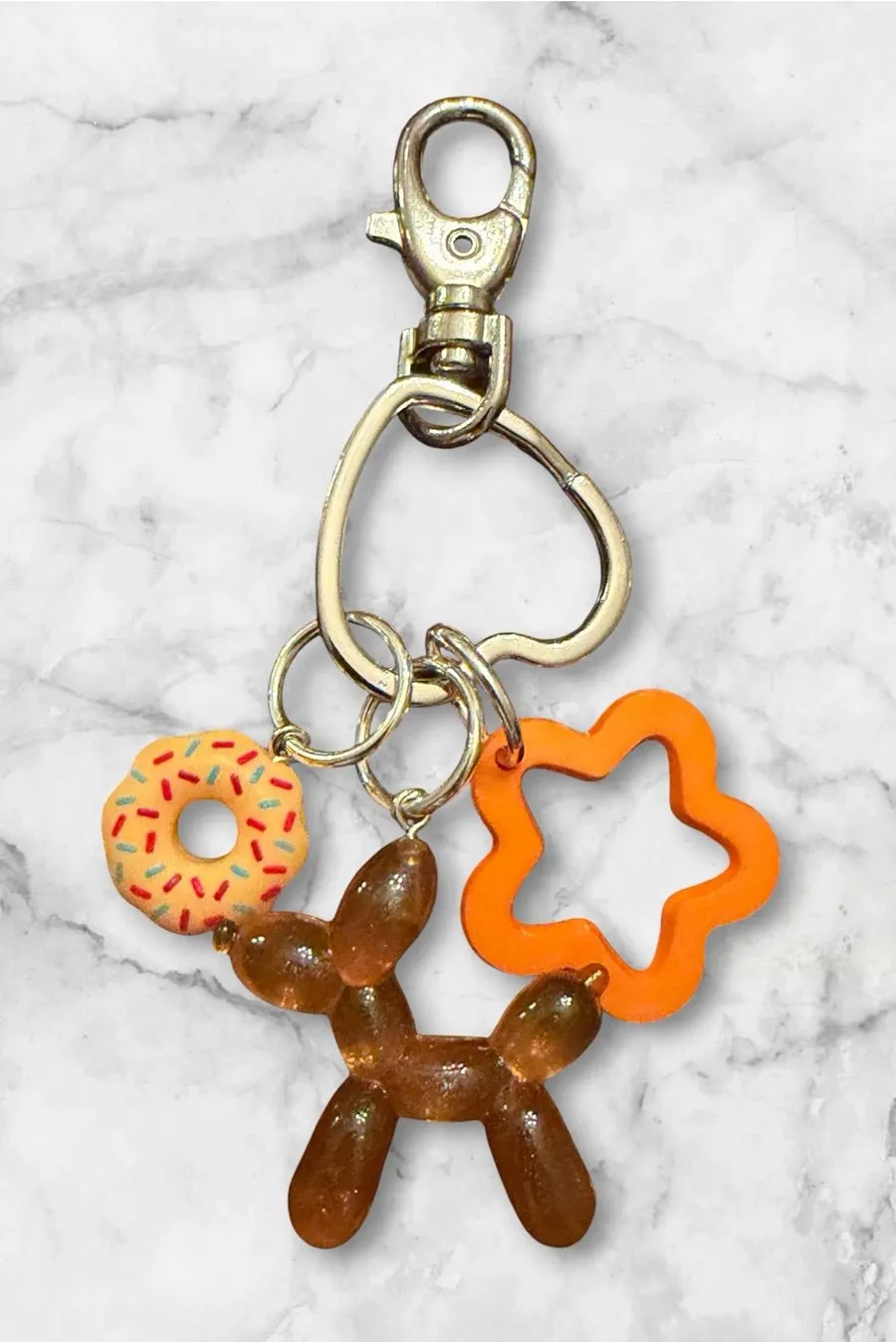 Orange Balloon Dog & Donut Keychain Charm for Women