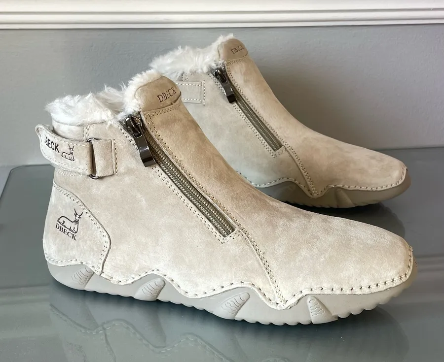 DBECK Women’s Suede Ankle Boots Fur Lined Beige EU 38 / US 7.5–8 New Tan