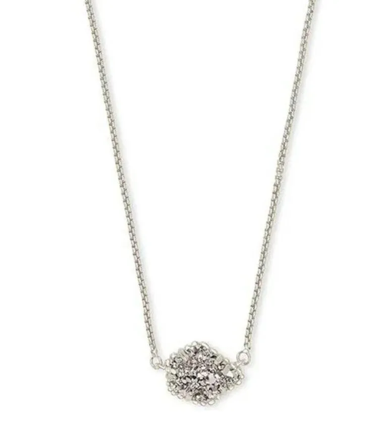 Tess Pendant Necklace Rhodium Plated Platinum Drusy