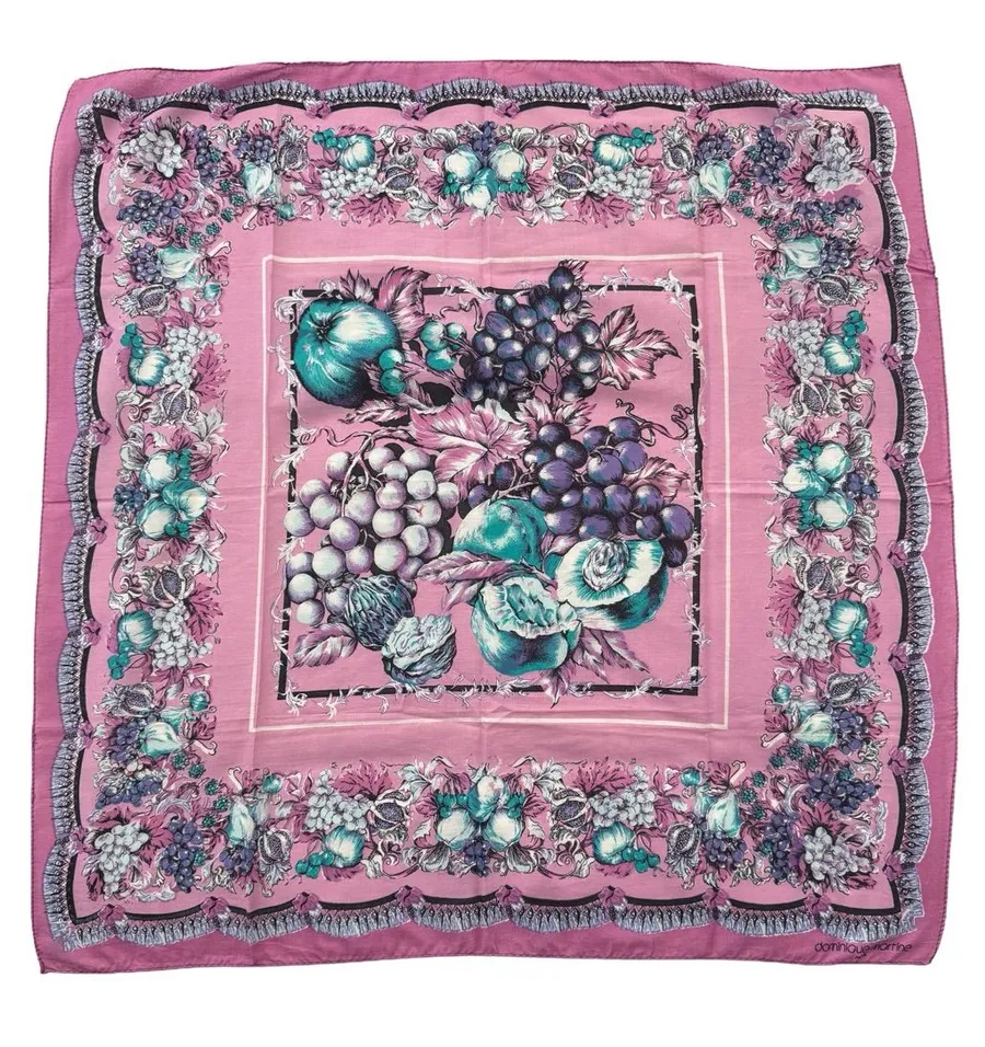 Dominque Martine Paris Vintage Purple Cotton Scarf Provencal Fruit & Grapes