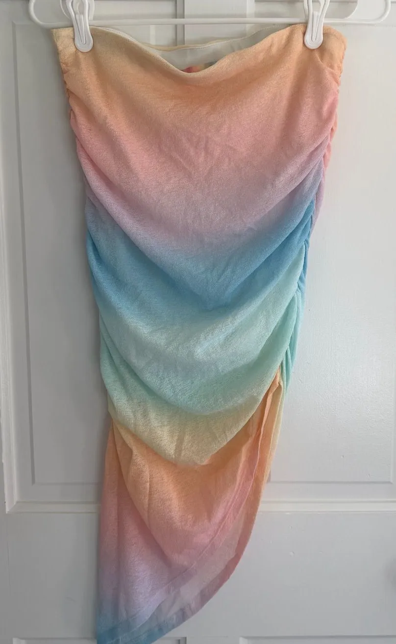 Abercrombie x Trevor Project Rainbow Ombre Ruched Midi Skirt M