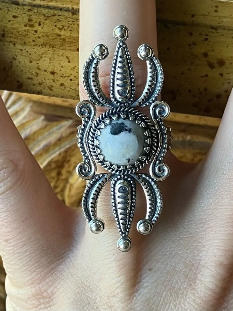White Buffalo Turquoise Sterling Silver Ring Size 7