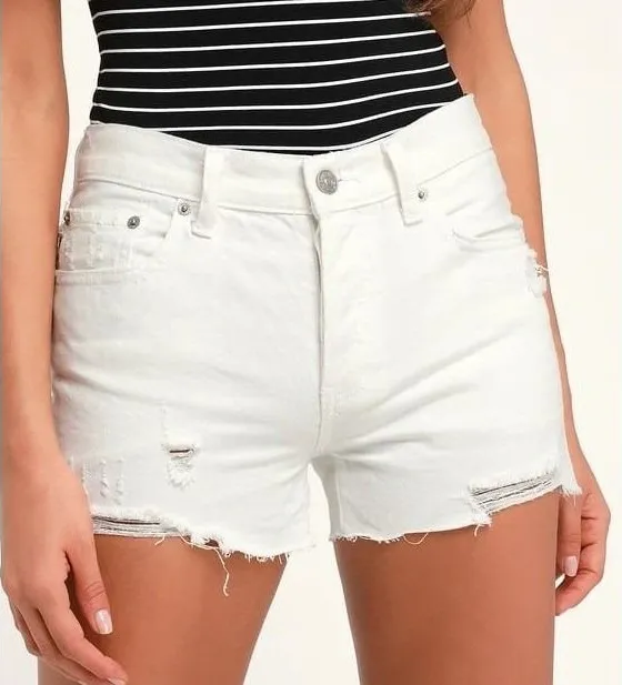 Free People We The Free Jean Shorts 31 Denim Button Fly Distress Cut Offs Beach