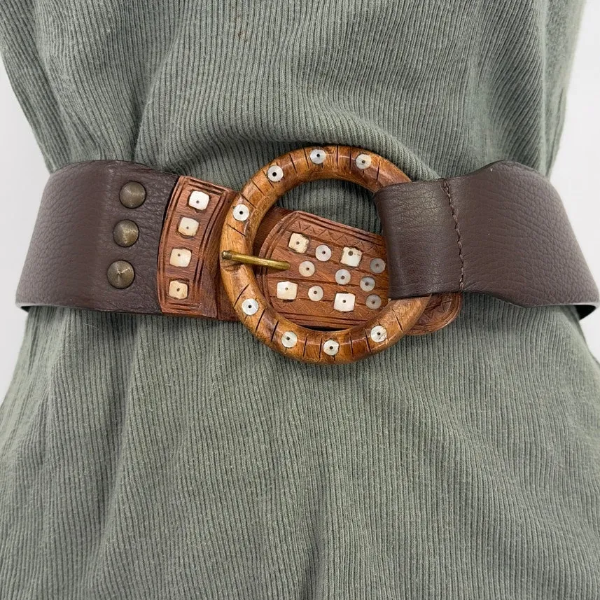 Chico’s Boho Leather Women’s Belt Sz M/L Festival Western Wide Brown Cottagecore