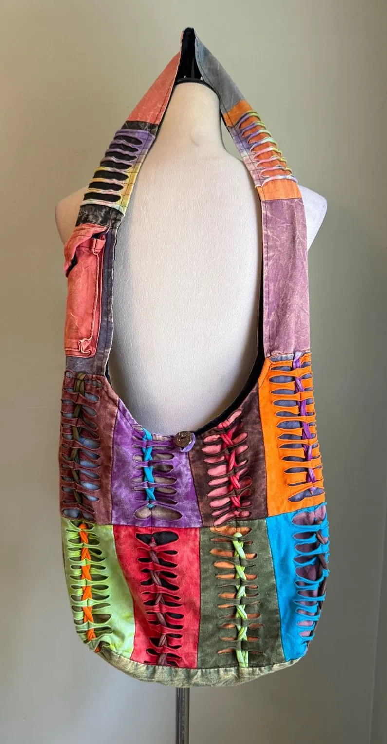 Patchwork Boho Hobo Cotton Multicolor whimsigoth grunge distressed colorful y2k Green