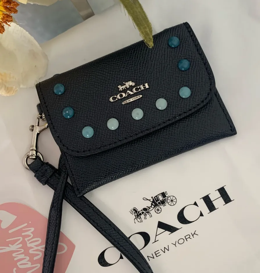NWOT COACH Rainbow Rivets Card Holder Pouch