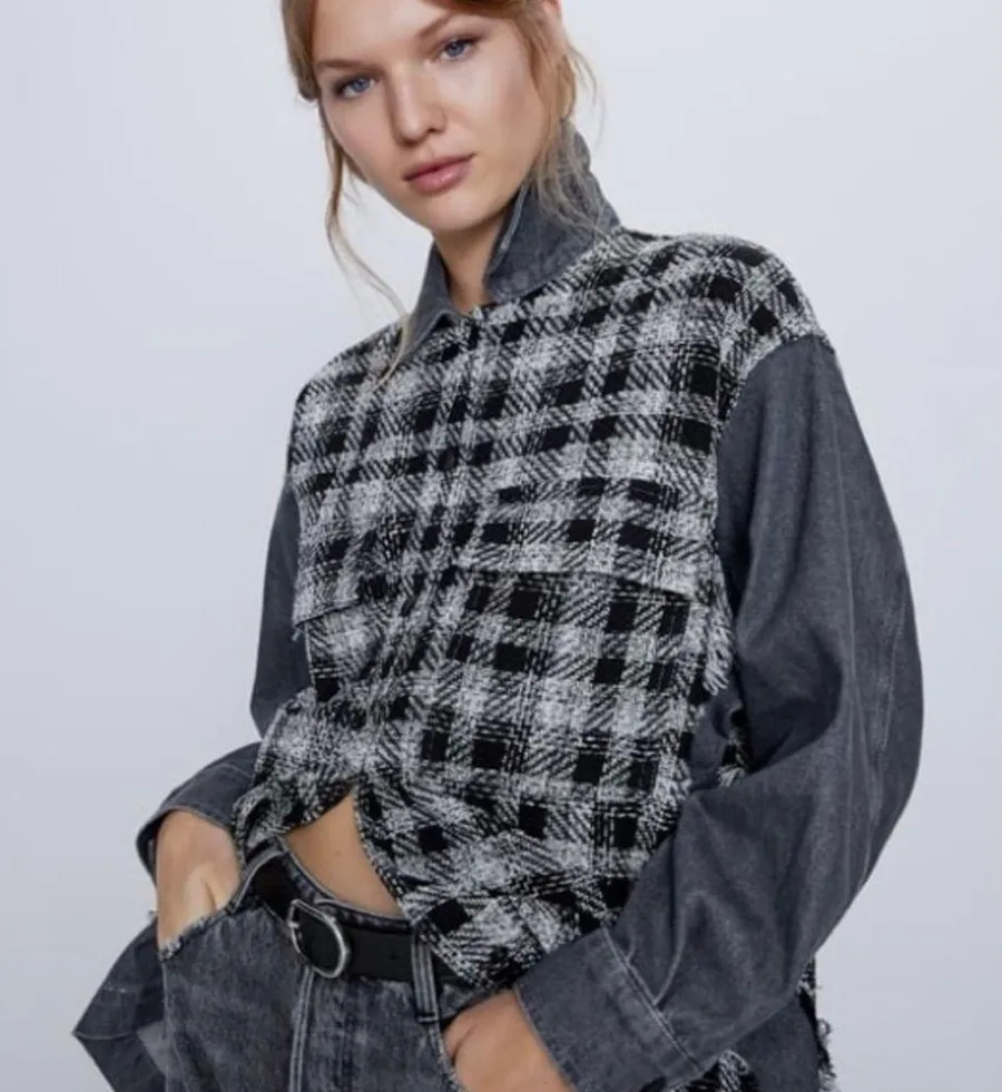 Denim Tweed Button-Front Jacket