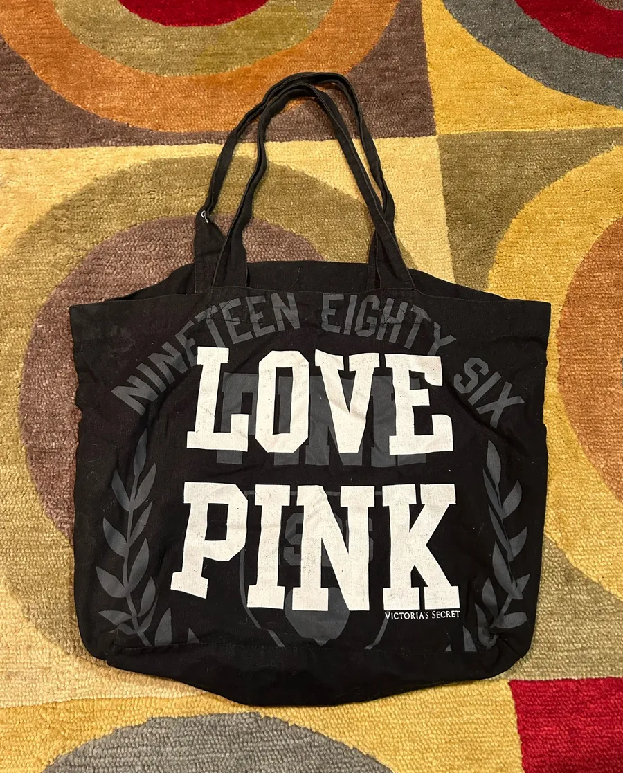 Victorias’s Secret PINK Y2K Style Vintage Black White Large Open Tote Bag Canvas