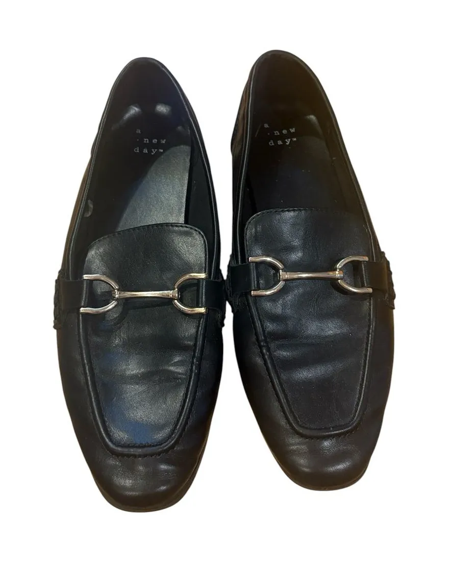 A New Day Black Square-Toe Loafer Flats with Horsebit Detail Size 6.5