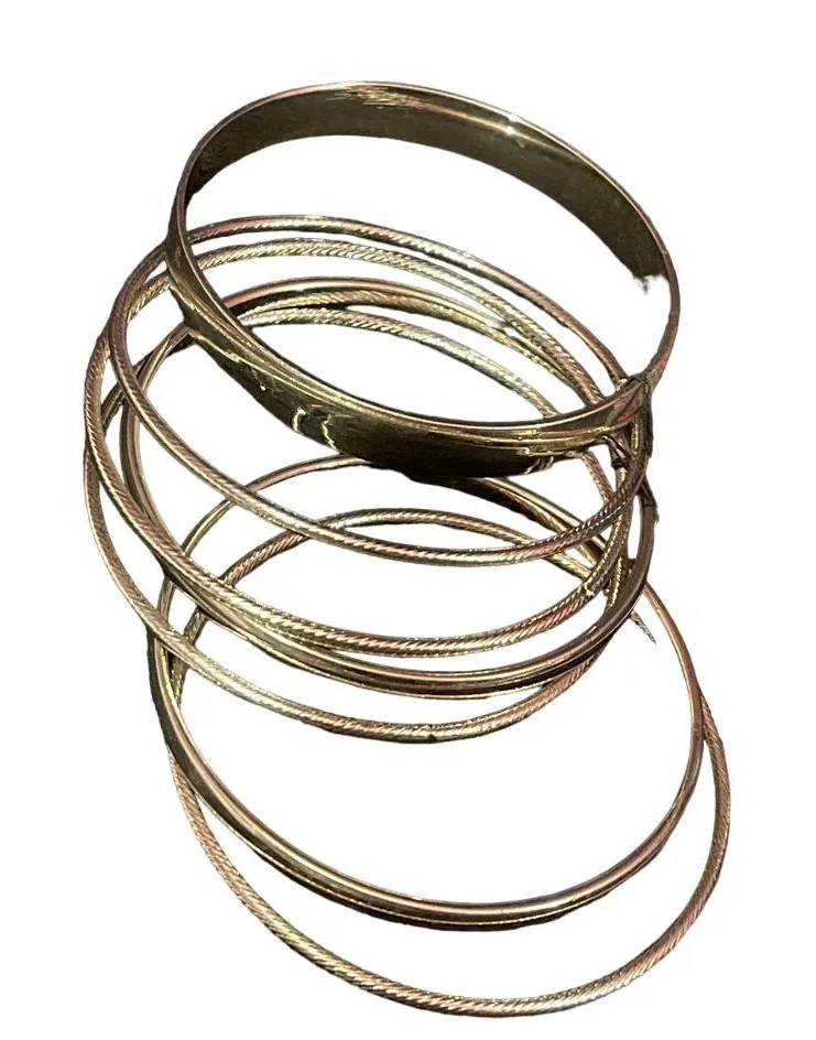 Stylish Gold-Tone Bangle Set Mixed Textures Stackable Bracelets Boho Chic R-47