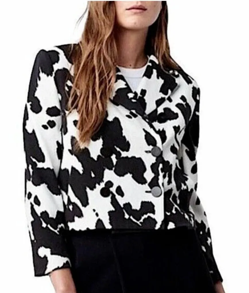 Diane von Furstenberg Blazer Womens S Black White Animal Print Double Breasted