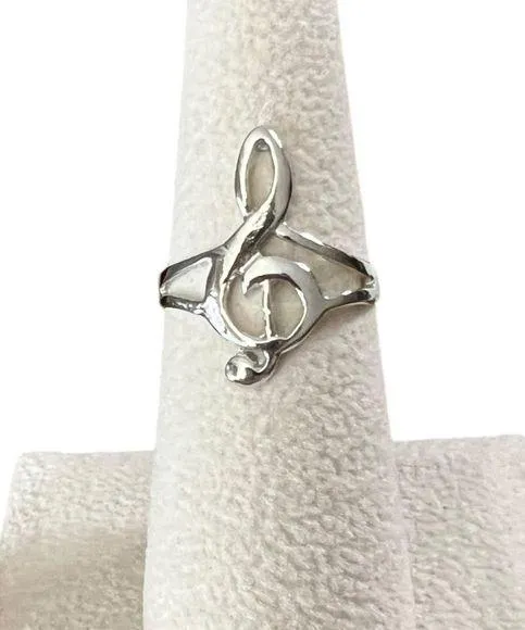 Silver Tone Dainty Treble Clef Music Thin Band Ring