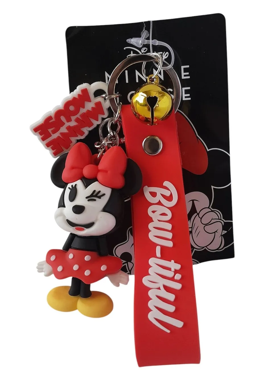 Disney Minnie Mouse 3D Keychain Wristlet Bowtiful Red Bag Charm + Stickers Set