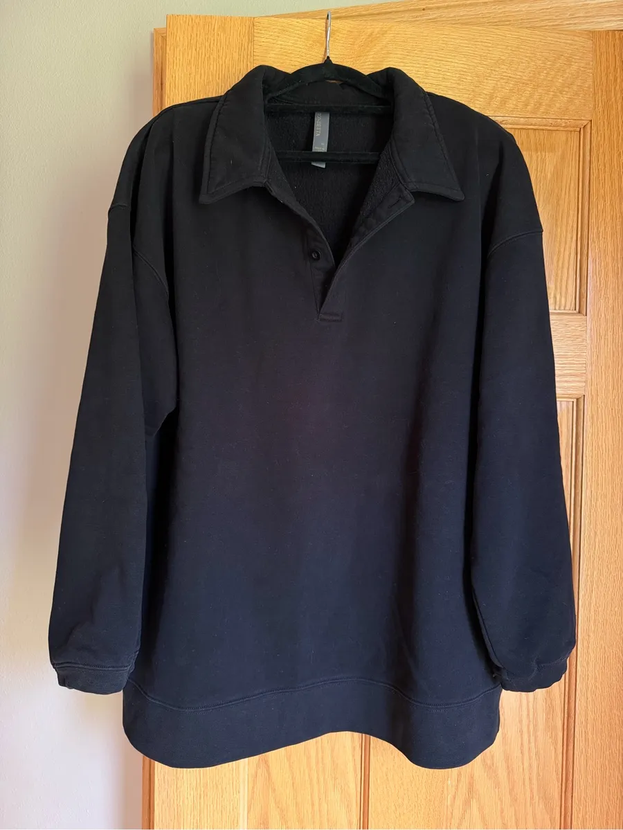 Mondetta Black Fleece Polo Sweatshirt XL Collared Long Sleeve Pullover