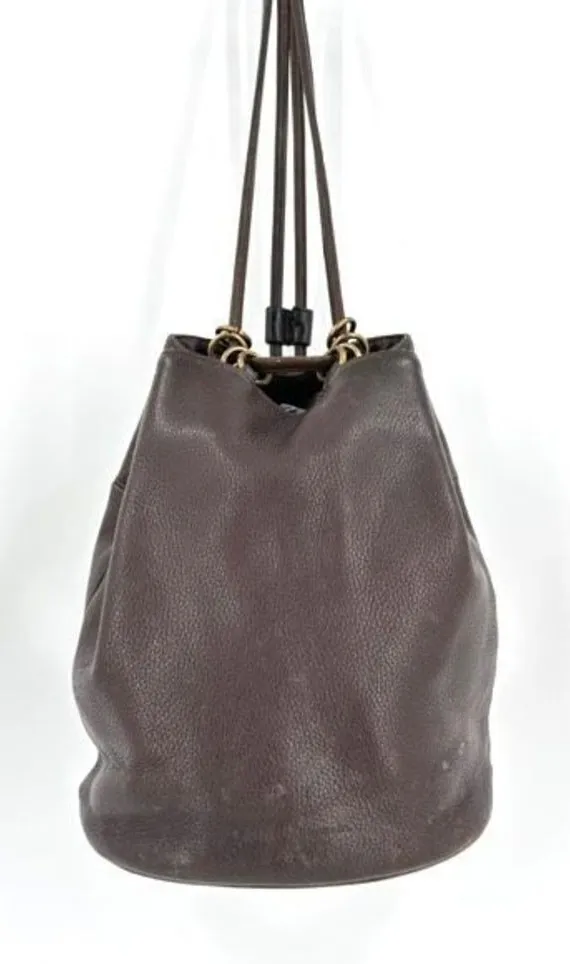 Stone Mountain Dark Chocolate Brown Pebbled Leather Brass Grommet Bucket Bag