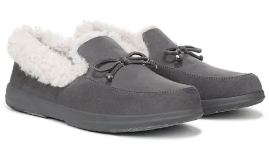 Vionic Claribel Faux Fur Lined Slippers Slate Grey Suede Orthotic Womens 9.5 M