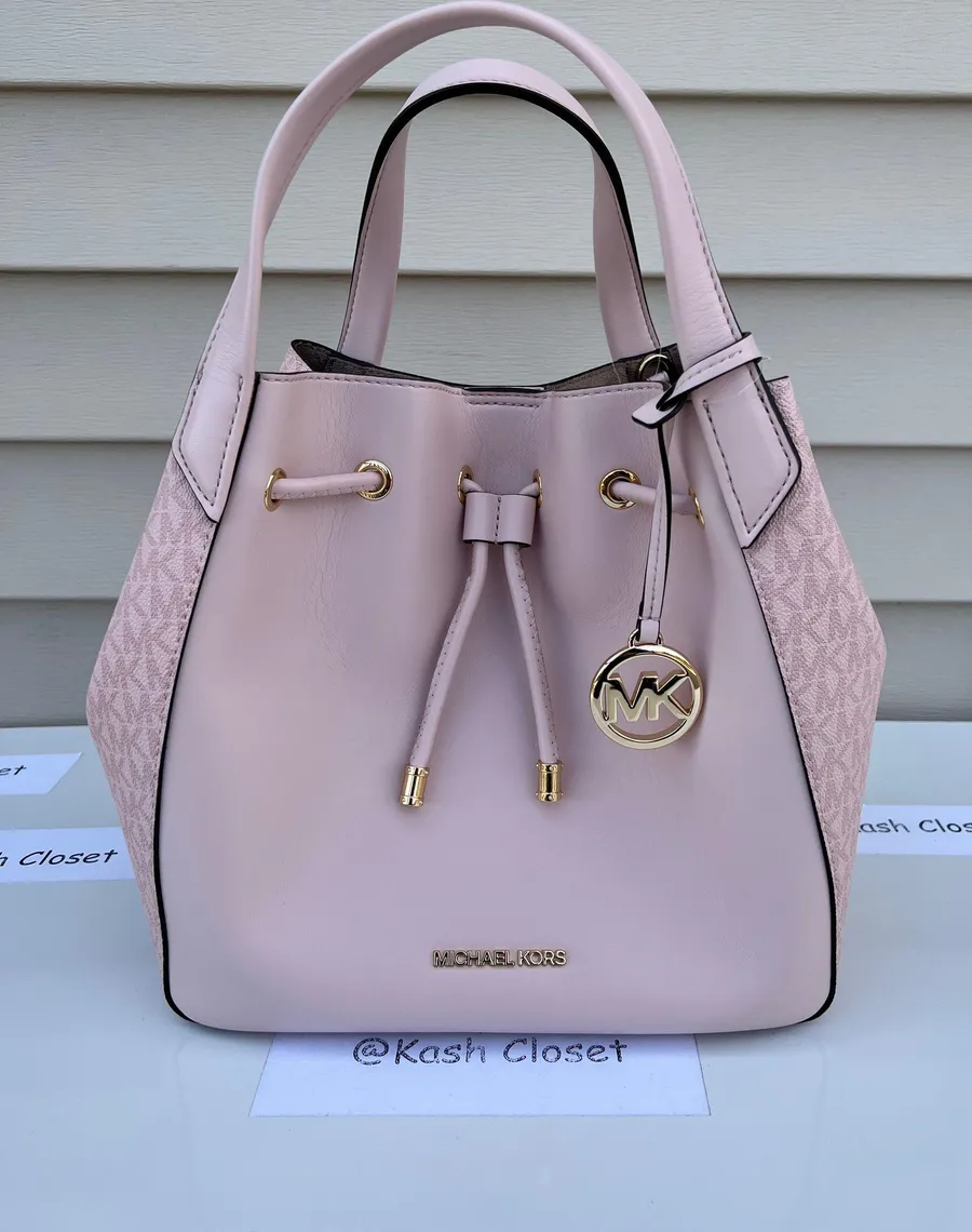 Phoebe Signature Large Drawstring Bucket Grab Bag -DK Powder Blush