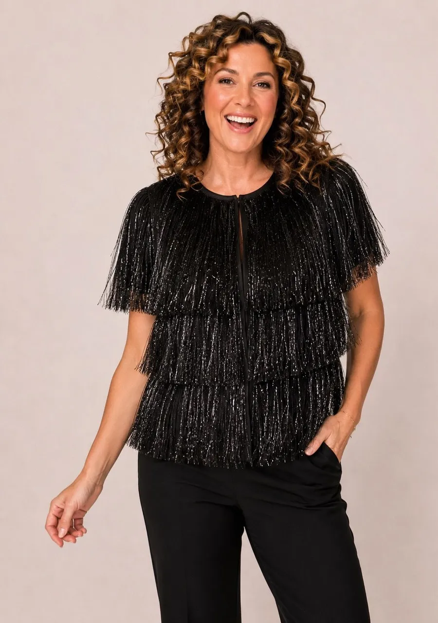 Fringe + Co. Handmade NOLA Black Metallic Tinsel Fringe Cape| Statement Piece