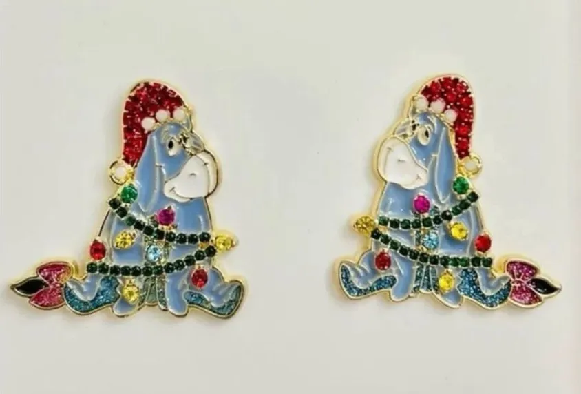 BaubleBar nwt Disney Eeyore Holiday Earrings - Blue Multicolor Christmas