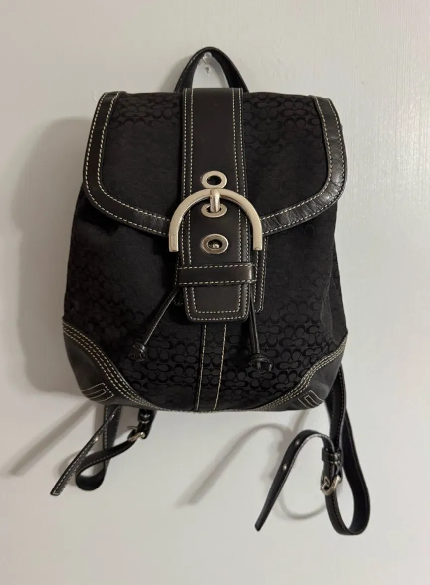 Coach Soho Black Signature Drawstring Mini Backpack