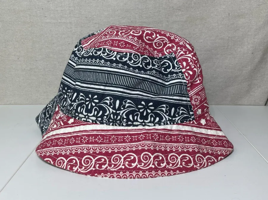 Kith Bandana Patchwork Seersucker Bucket Hat in Multi, red, blue, white