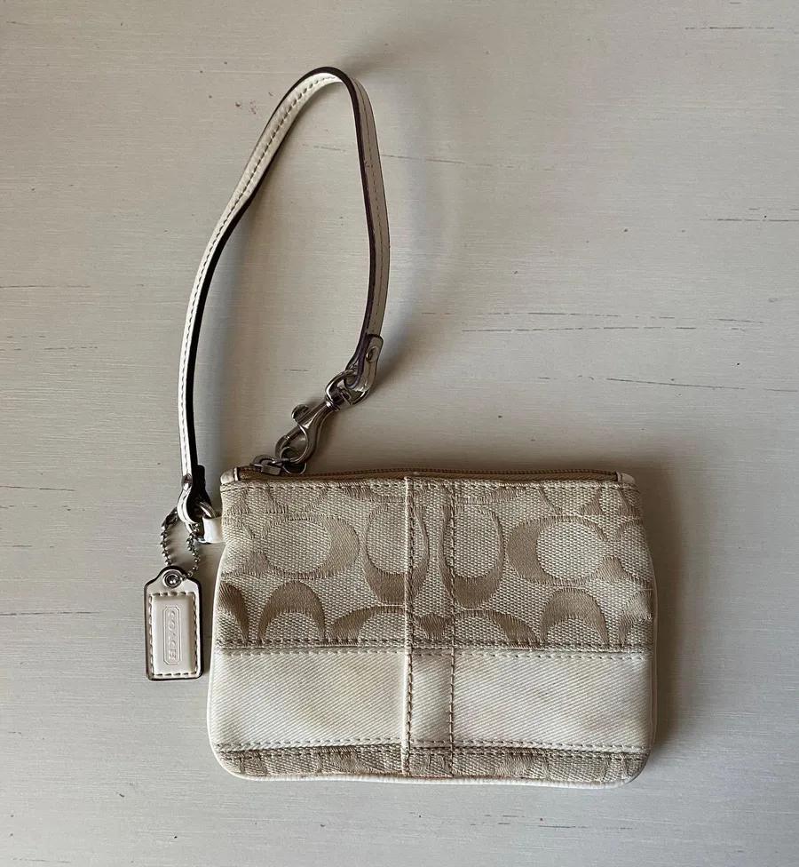 Vintage tan monogrammed wristlet wallet