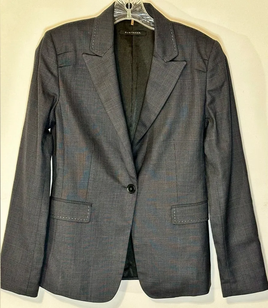 Elie Tahari Single Button Wool Blend Women's Size 4 Blazer Charcoal Business