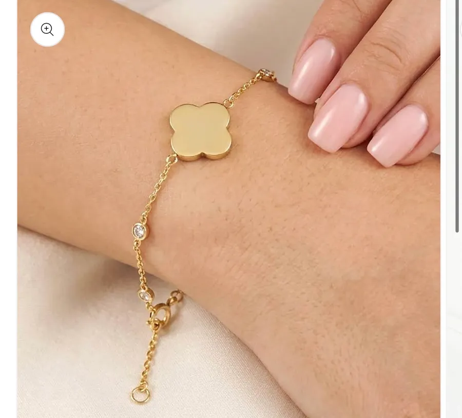Gold Dipped Quatrefoil Charm Accent Bezel Link Chain Bracelet
