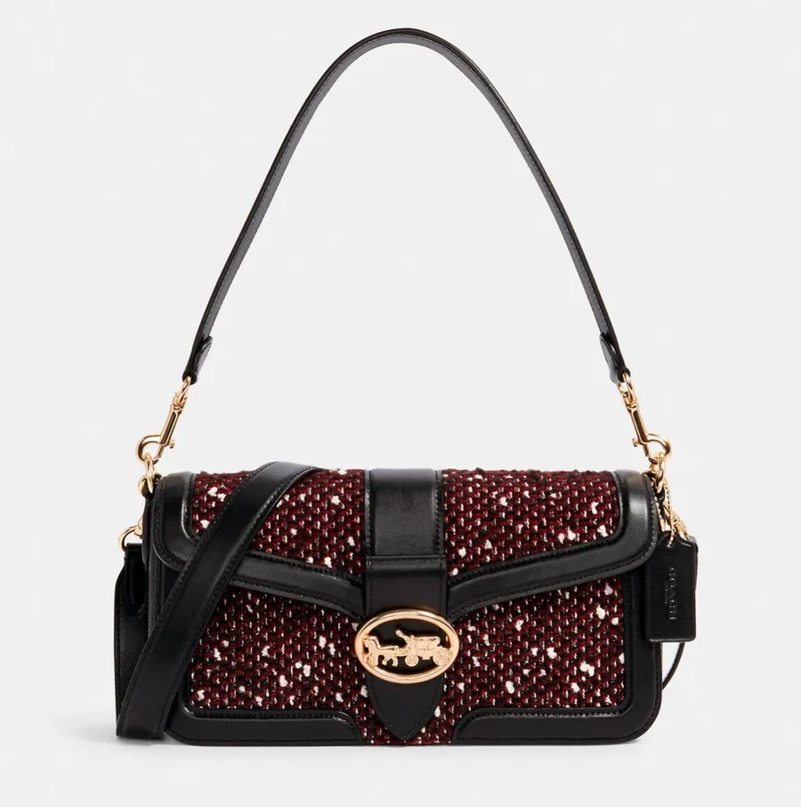 Tweed Georgie Shoulder Bag Smooth Leather