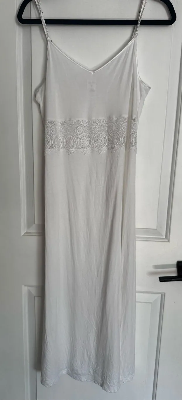 HANRO White Maxi Nightgown 100% Mercerized Cotton Lace Portugal Size M