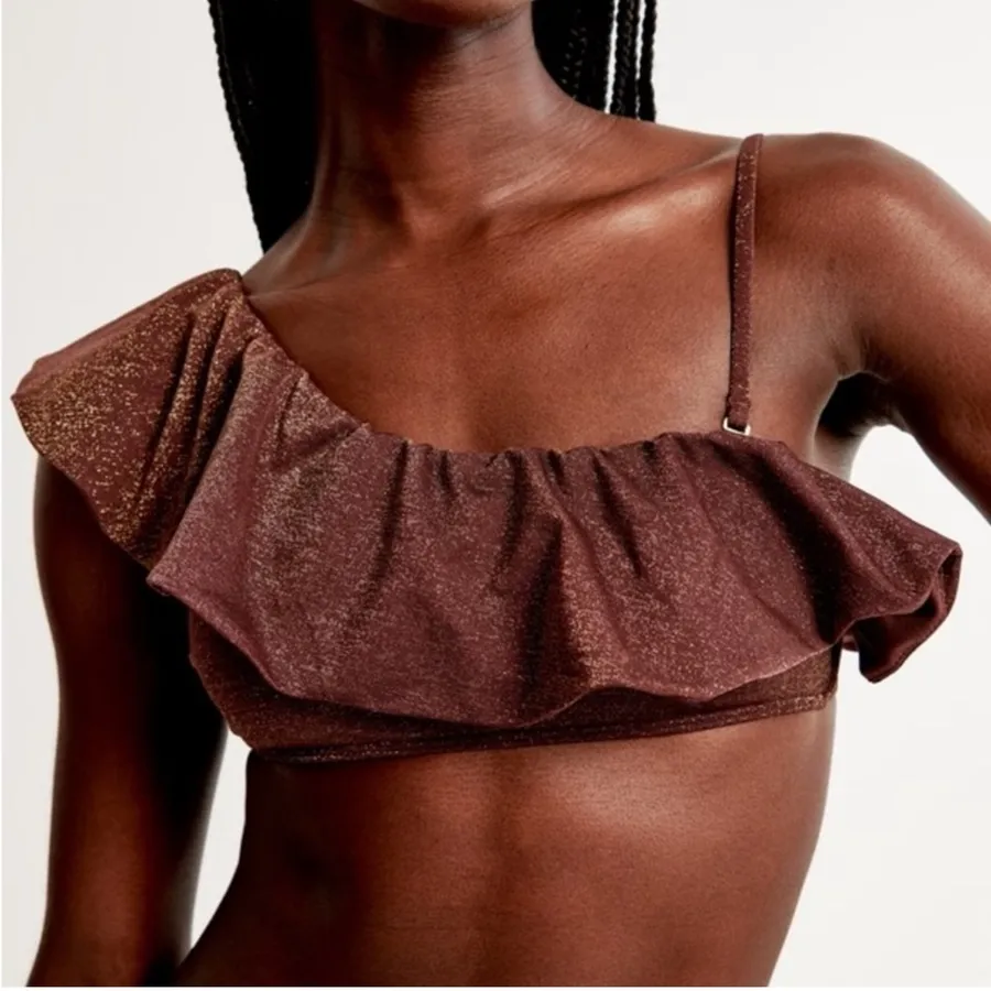 Abercrombie & Fitch Shimmer One-Shoulder Ruffle Bralette Swim Top - Size L NWOT