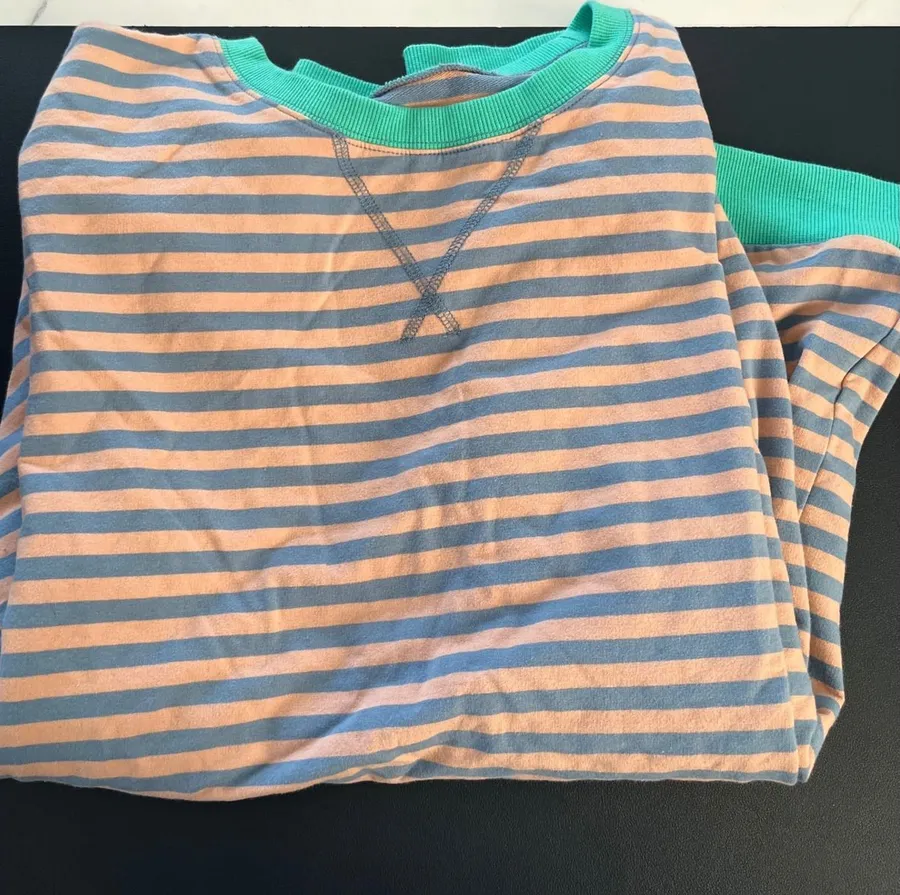Womens Striped Crew Neck Sweatshirt Pullover Coral Blue Green XL Orange