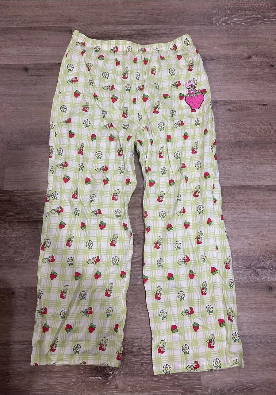 Womens Strawberry shortcake Plaid Green Pajama Pants Size XXL