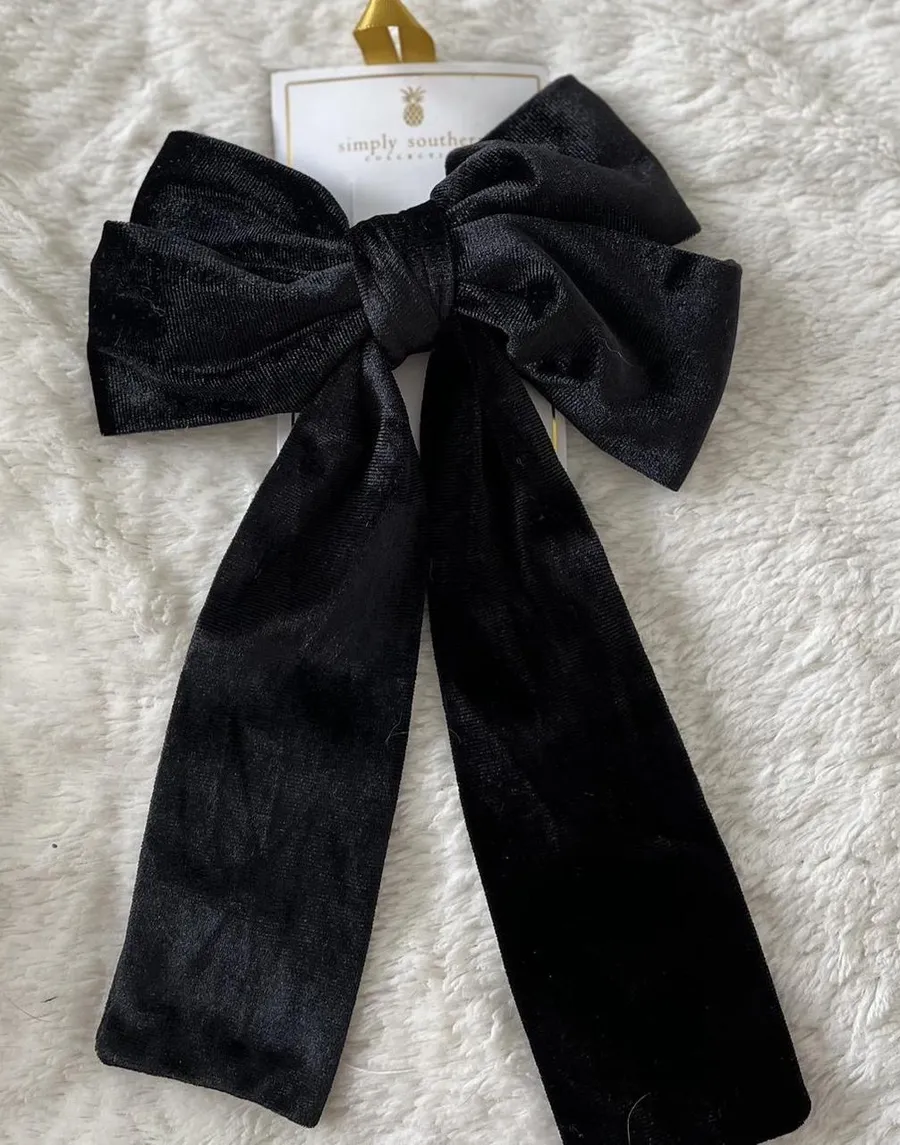 NEW Simply Southern Black Velvet Large Hair Bow NWT
