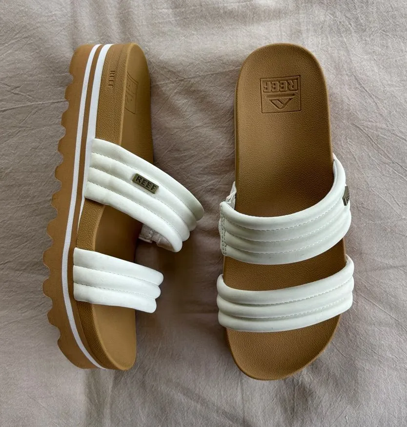 Reef Kaia 2-Bar Platform Slide Sandals White/Tan - Size 7