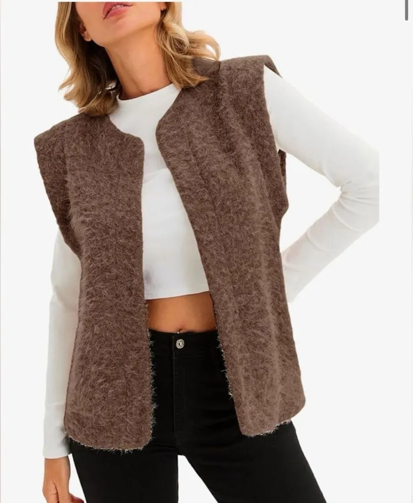 NEW Brown Lightweight Sleeveless Open Front Fall Warm Winter Vest S