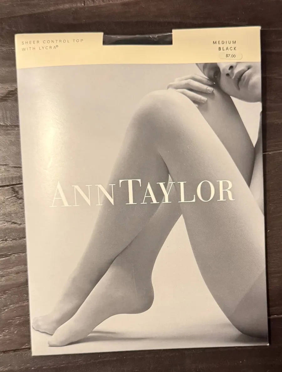 Ann Taylor Womens Medium Hosiery Black Sheer Control Top Lycra Tights NEW