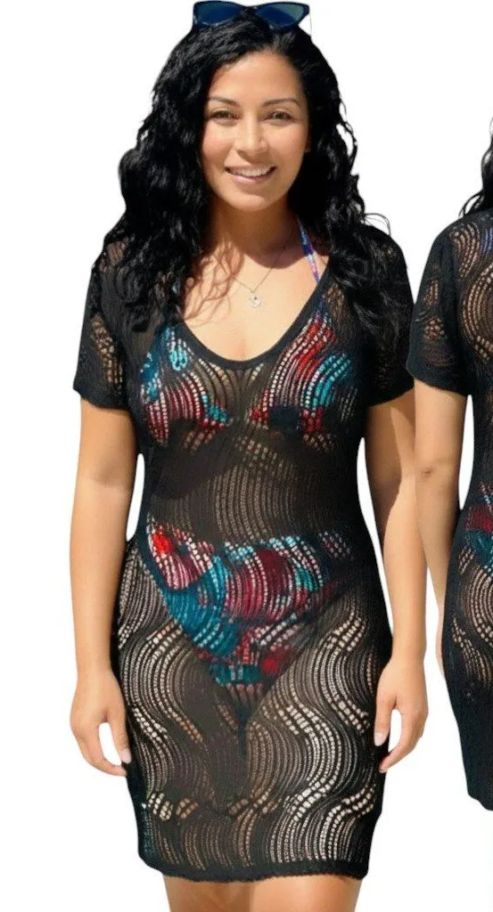 Alexa & Stella Black Crochet Mesh Swim Cover