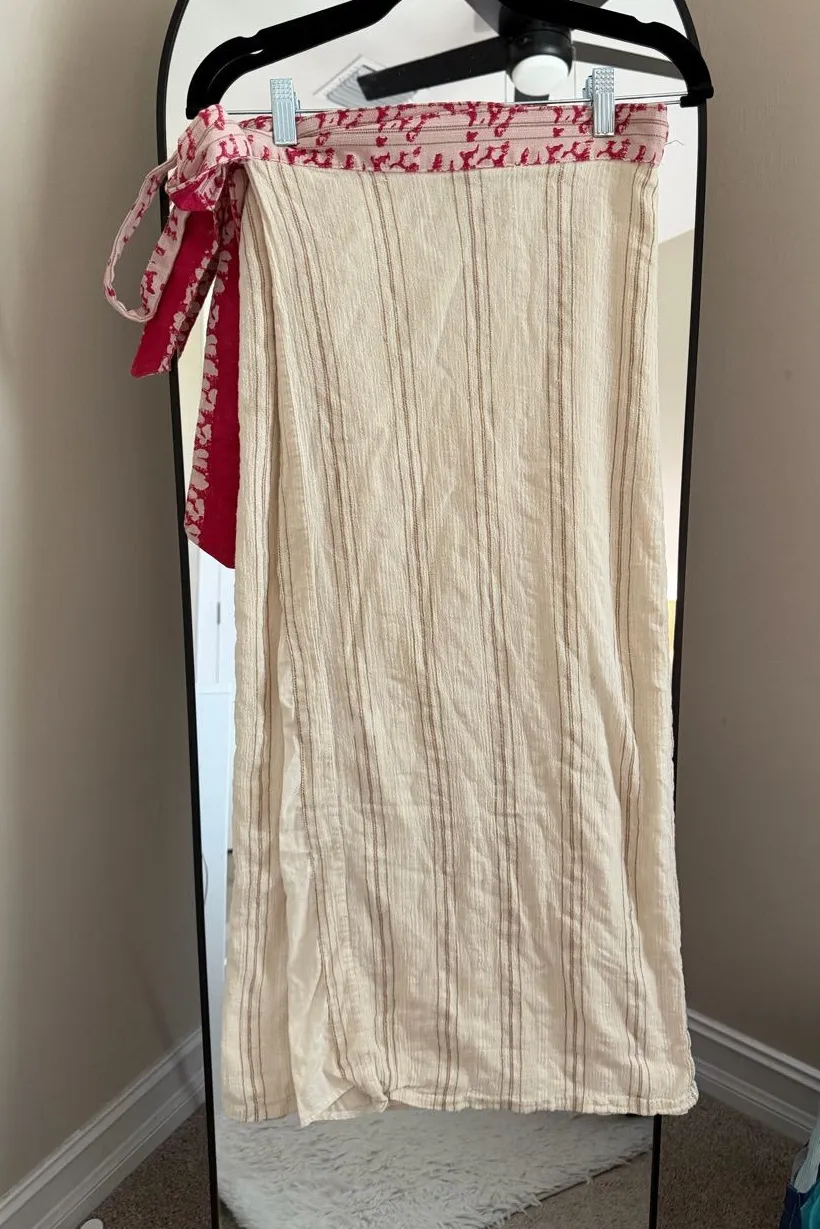Free People Cream Maxi Skirt with Pink Waist Tie