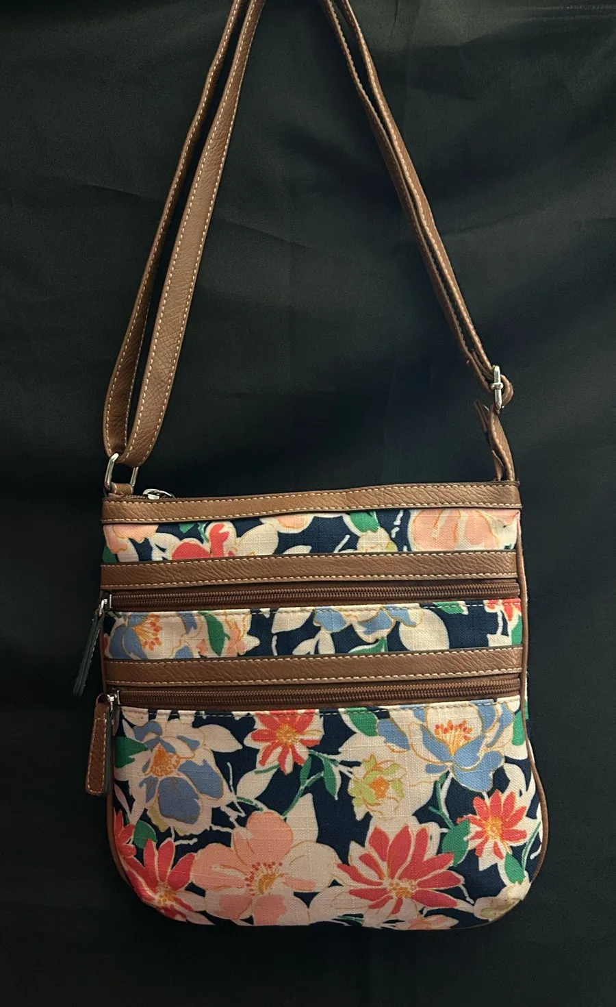 Croft & Barrow Brown Trim Floral Crossbody Shoulder Bag
