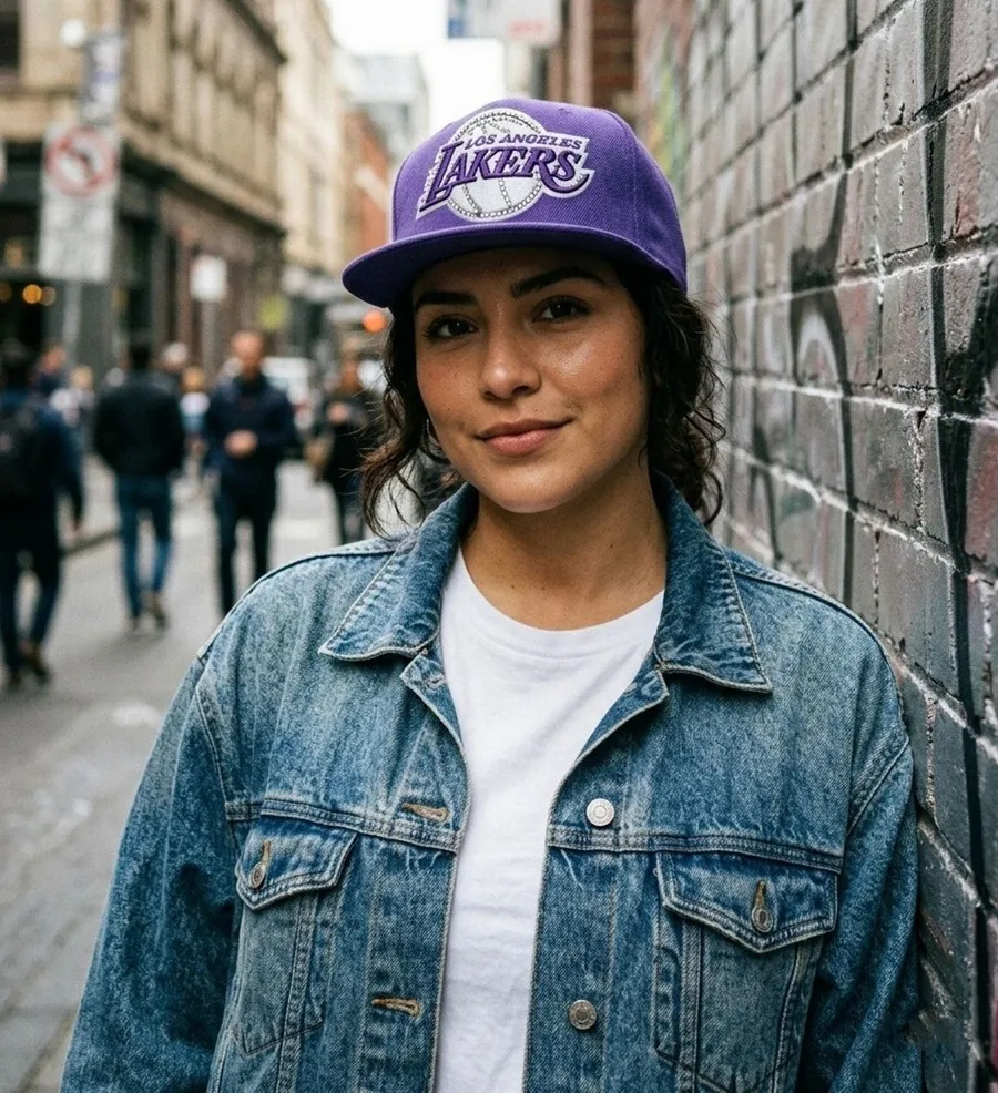 Mitchell & Ness LA Lakers Snapback Hat Purple NBA Rhinestone Logo Cap