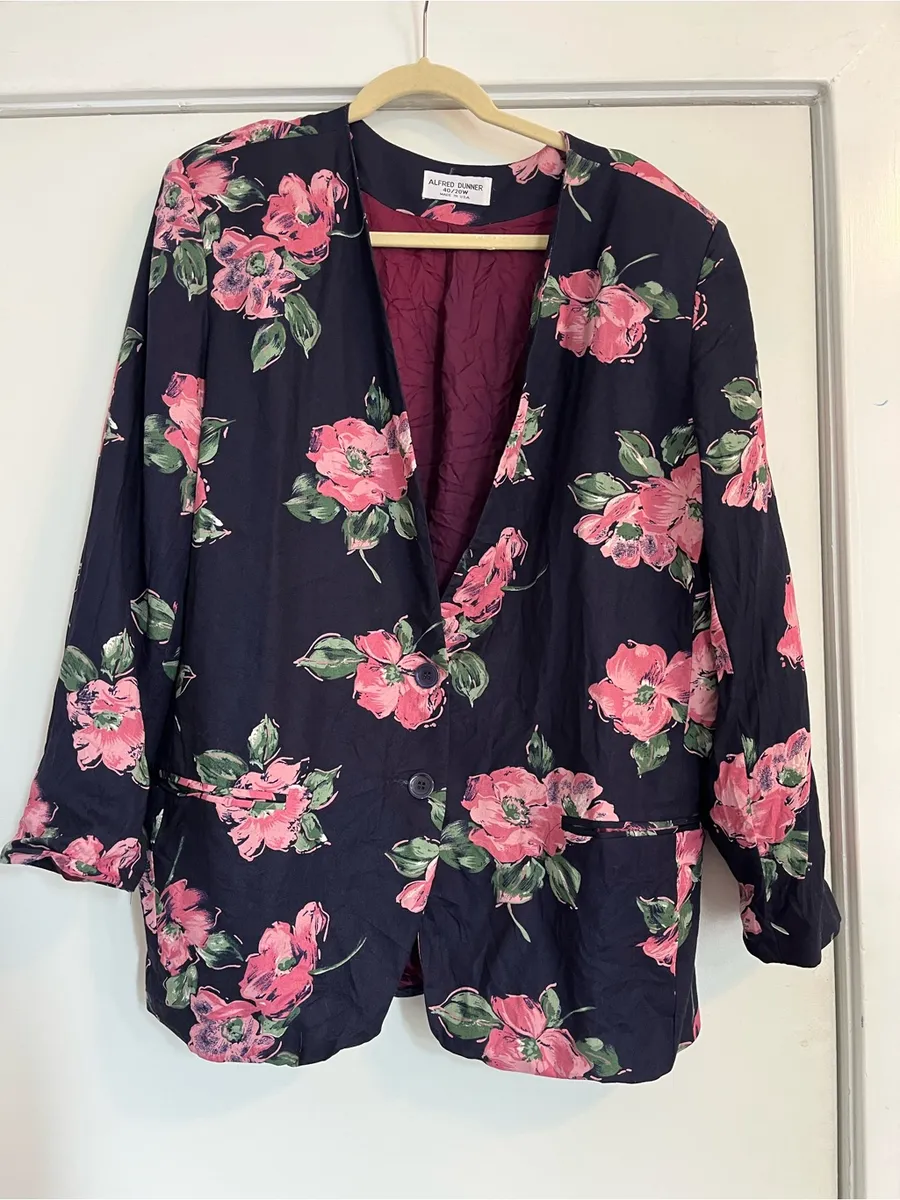 Alfred Dunner Vintage Navy Blue Blazer with Pink Floral Print plus size 20W
