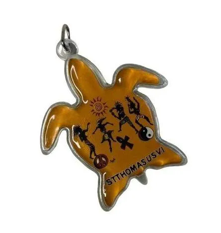 Souvenir Turtle Keychain St Thomas US Virgin Islands Acrylic Vintage Y2K u Orange