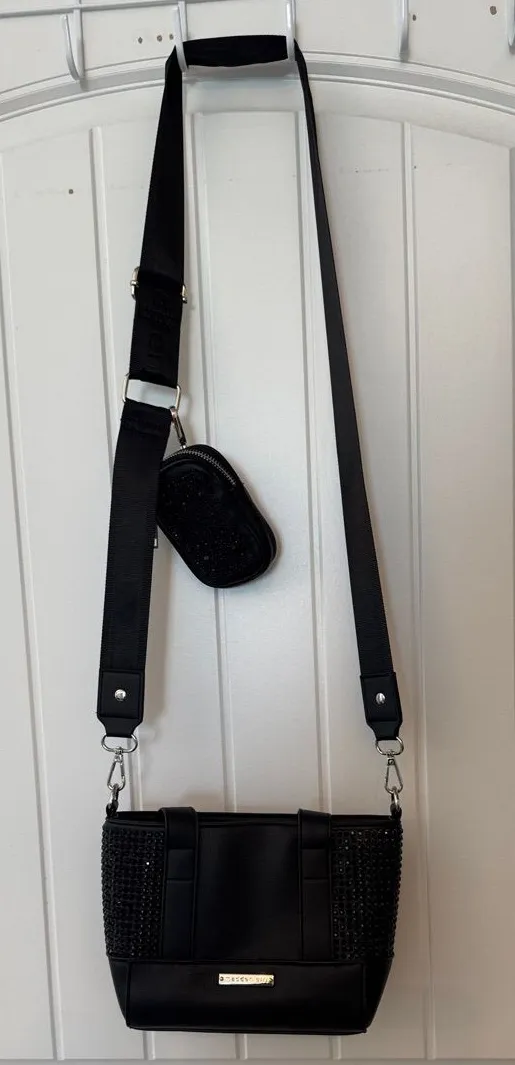 Madden Girl Black Crossbody Bag with Detachable Strap and Mini Pouch