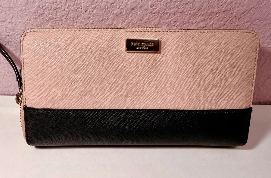 Kate Spade New York Black Pink Colorblock Saffiano Leather Wallet