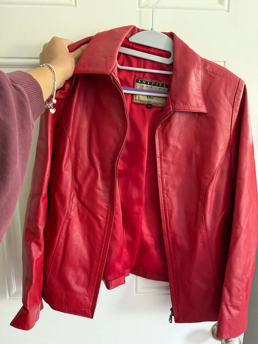 Red Vintage Leather Jacket Size L