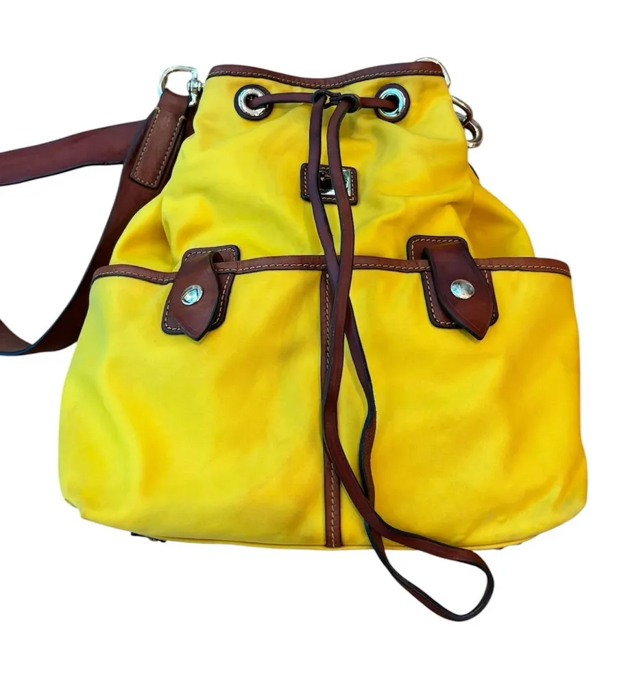 Vtg Dooney & Bourke Wayfarer Purse Yellow Nylon Leather Shoulder Bag