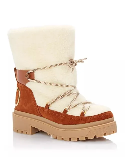 Valentino Trekkgirl Vlogo lug sole shearling and suede hiking winter boot 37.5